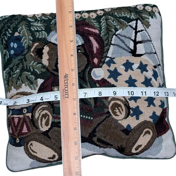 Vintage Teddy Bear Tapestry Accent Pillow seasonal Christmas Holiday home decor - Picture 3 of 6